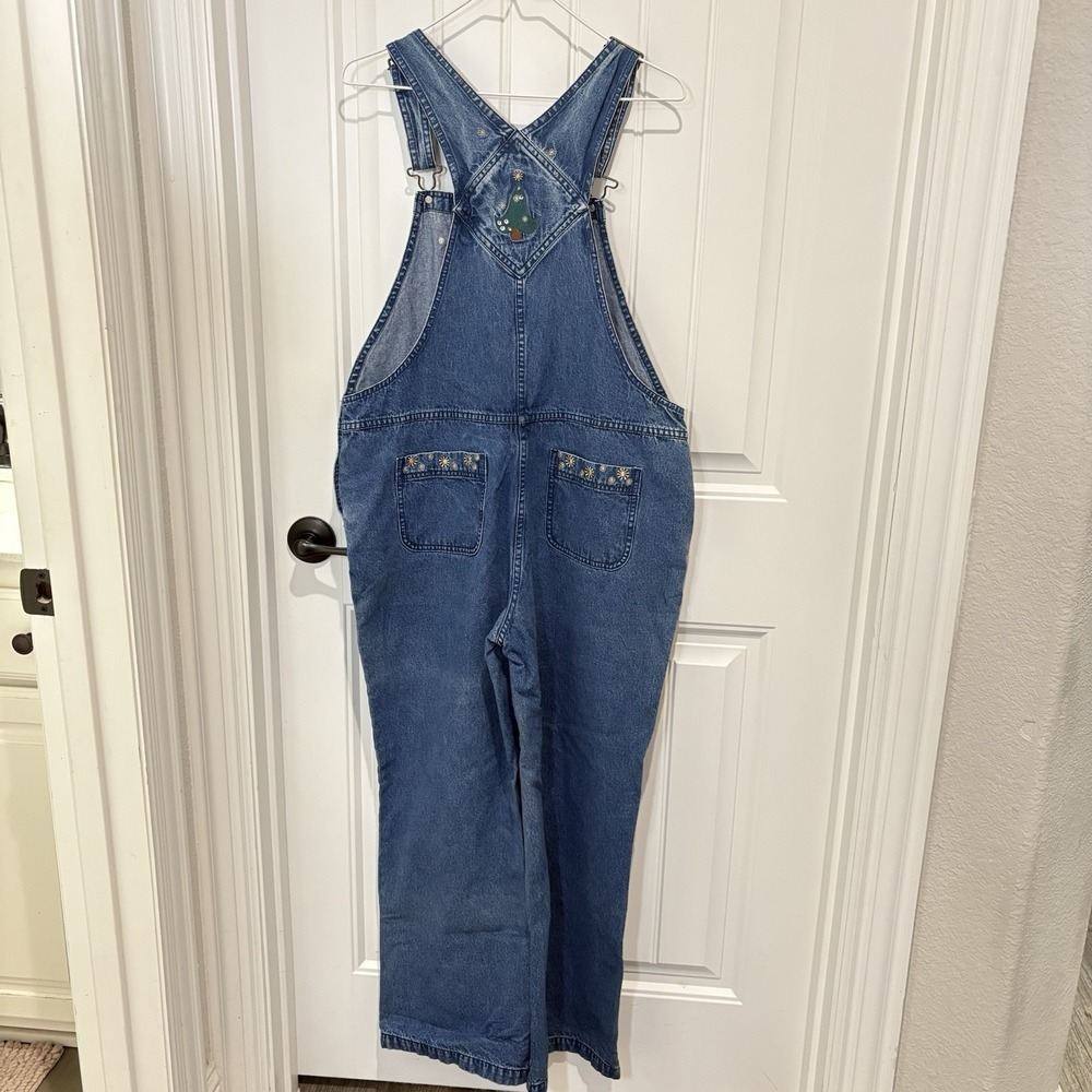 Christopher Banks Embroidered Denim Christmas overalls Large Vintage - Picture 5 of 10